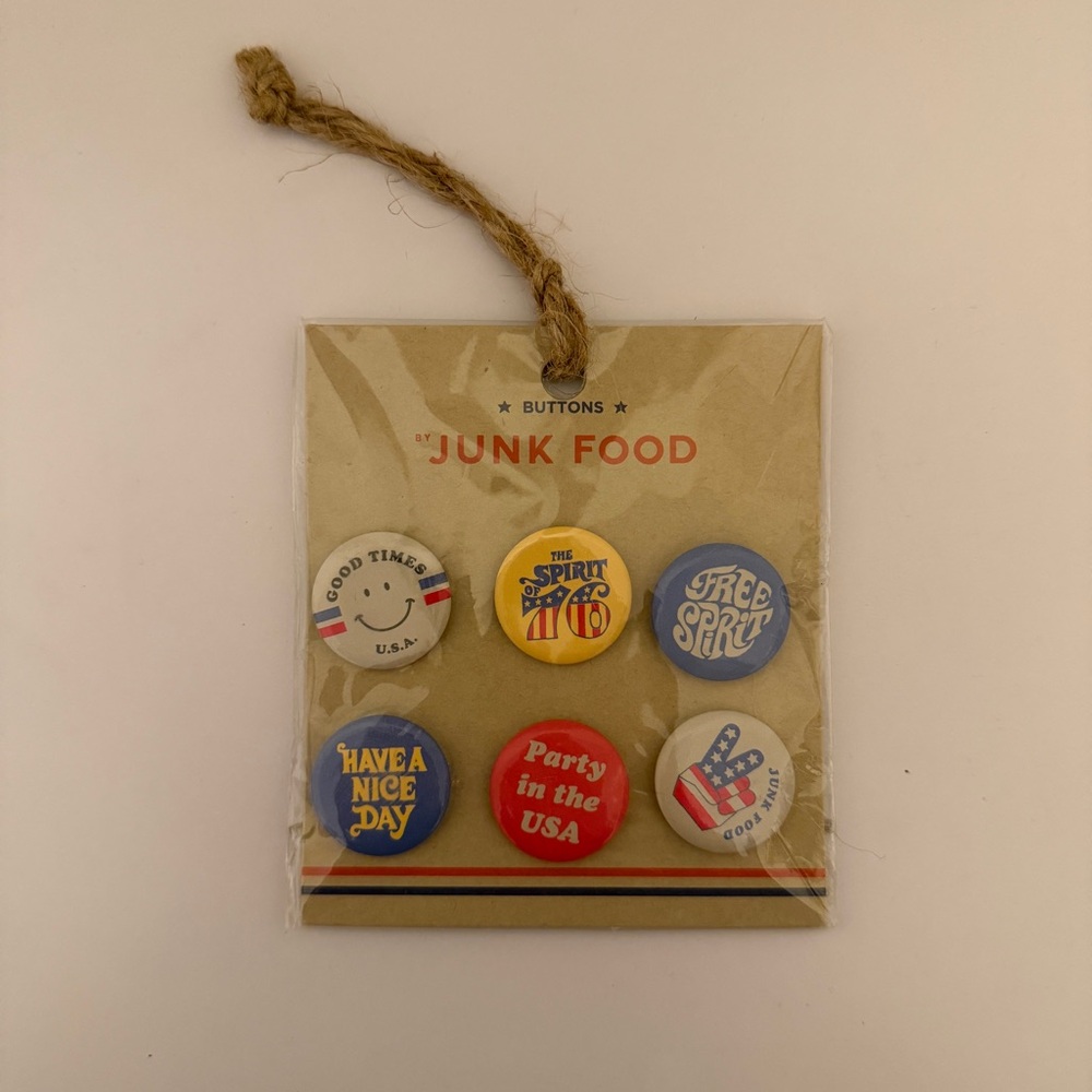 Junk Food Clothing USA Party Button Collection - Red, Blue, Yellow